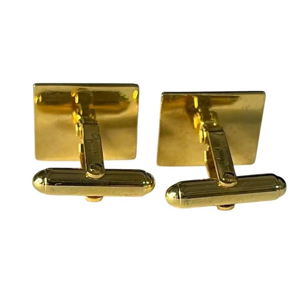 Christian Dior Rectangular gold-tone cufflinks linear design Vintage
